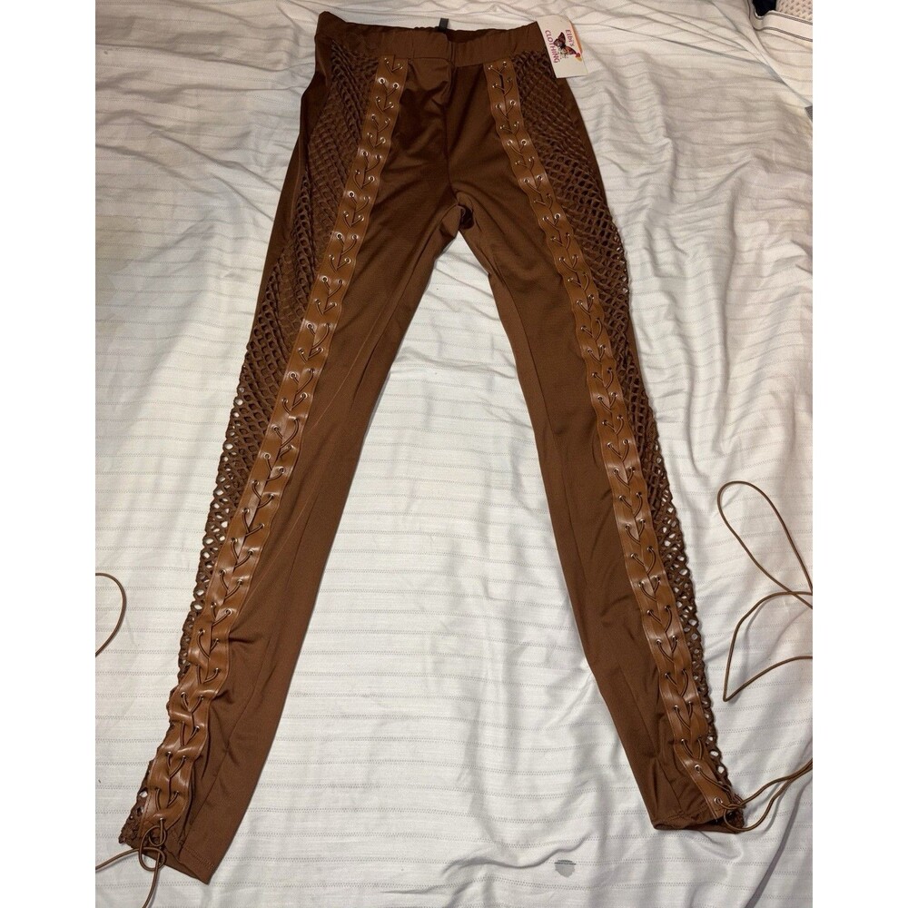 Women's KToo Brown Faux Leather Lace Up Front Pants Size Medium